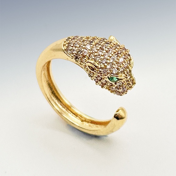 Gold or Silver-Tone PAVE Cubic Zirconia CZ PANTHER Head Open Cuff RING Size 8 - Picture 3 of 5